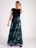 Navy Jersey Dress With Floral Print Full Organza Skirt