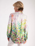 Green/Multi Abstract Spring Flowers Print Pintuck Shirt
