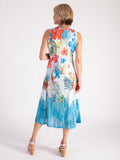 White/Multi Hibiscus Border Mesh Cut-Out Detail Sleeveless Dress