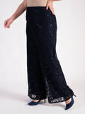 Navy Jersey Lined Sequin Lace Trousers