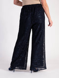 Navy Jersey Lined Sequin Lace Trousers
