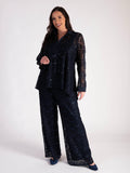 Navy Jersey Lined Sequin Lace Trousers