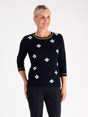 Navy/White Diamond Pattern Jumper – Understated Elegance