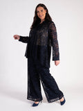 Navy Jersey Lined Sequin Lace Trousers