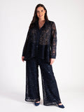 Navy Jersey Lined Sequin Lace Trousers