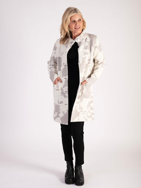 Grey Knitted Floral Coat