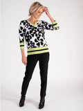 White/Black/Lime Floral Print Knitted Pullover