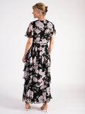 Black/Pink Wild Roses Printed Chiffon Dress