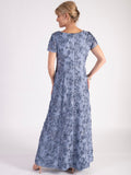 Blue Lace Dress With Short Sleeves