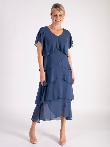 Azure Multi Layered Dress With Sequins Embellishment