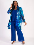 Marina/Cobalt Hand Painted Tropical Silk Mix Devoree Jacket with Split Cuff Detail
