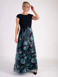 Navy Jersey Dress With Floral Print Full Organza Skirt