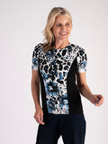 Blue Patchwork Leopard Print Twinset With Black Side Panels