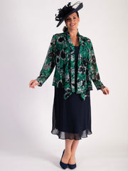 Green/Navy/Ivory Oasis Printed Mesh Shrug