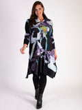 Black/Iris Printed Coatigan With Black Trim