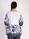 Navy/White Floral Print Linen Jacket