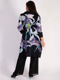 Black/Iris Printed Coatigan With Black Trim