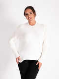 White Crew Neck Jumper With Pearl Details
