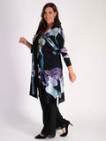 Black/Iris Printed Coatigan With Black Trim