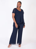 Dark Navy Double Layer Split Sleeve V-Neck Top