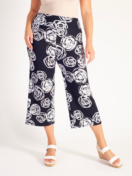 Navy/White Rose Print Cropped Pant - Promotion Until 8th May 2024