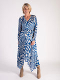 Royal Blue/White Abstract Geometric Swirls Pleated Dress - Promotion Until 22nd May 2024