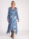 Royal Blue/White Abstract Geometric Swirls Pleated Dress - Promotion Until 8th May 2024