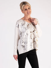 White/Gold Metallic Sun Pattern Jumper