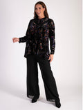 Black Velvet Devoré Blouse with Multi Floral Print