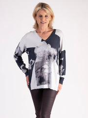White/Navy Photographic Print Jumper