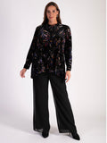 Black Velvet Devoré Blouse with Multi Floral Print