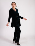 Teal Stretch Velvet Cardigan With Diamante Buttons