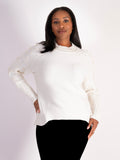 White Crew Neck Jumper With Pearl Details