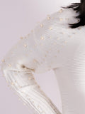White Crew Neck Jumper With Pearl Details