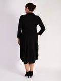 Black Collared Drape Dress with Tuck Detail