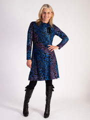 Cobalt/Purple Burnout Cowl Neck Dress