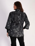Black/White Flower Border Print Ribbed Jersey Jacket