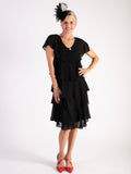 Black Chiffon Multi Tiered Dress With Diamante Detail