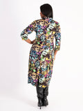 Black & Multi Garden Floral Notch Neck Zip-Front Balloon Dress