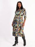 Black & Multi Garden Floral Notch Neck Zip-Front Balloon Dress