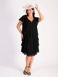 Black Chiffon Multi Tiered Dress With Diamante Detail