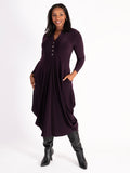 Claret Jersey Drape Dress with Button Placket