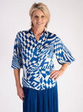 Royal Blue/White Abstract Geometric Swirls Pleated Shirt - Promotion Until 22nd May 2024