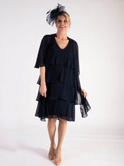 Navy Sleeveless Tiered Dress with Embellished Shoulder Detail