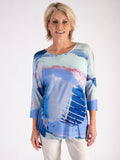 Blue/Multi Abstract Butterfly Batwing Top