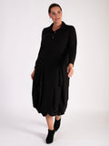 Black Collared Drape Dress with Tuck Detail
