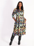 Black & Multi Garden Floral Notch Neck Zip-Front Balloon Dress