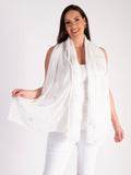 White Voile Scarf with Emboidered Silver Dragonflies