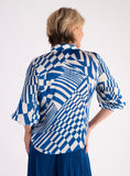 Royal Blue/White Abstract Geometric Swirls Pleated Shirt - Promotion Until 8th May 2024
