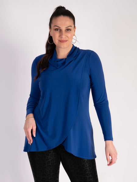 Royal Blue Cowl Neck Layered Top